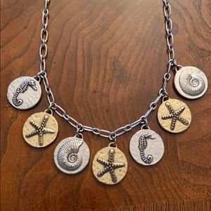 Lucky Brand silver Sea shells sand dollars sea horses Necklace adjustable chain